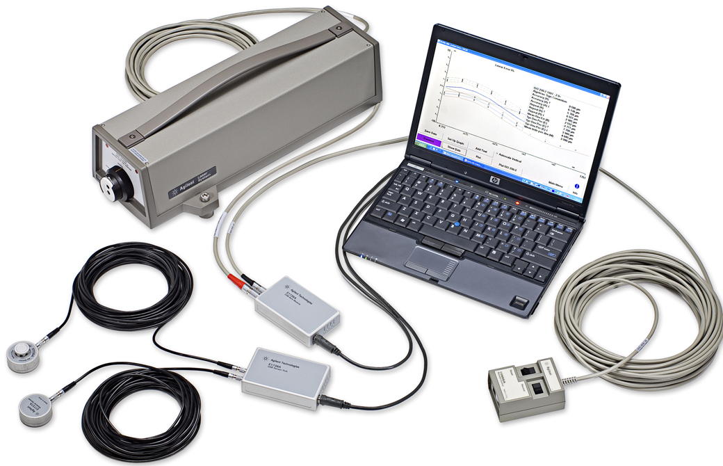 Illustration of the new Agilent 5530 laser interferometer showing USB sensors and laser head interfaces.