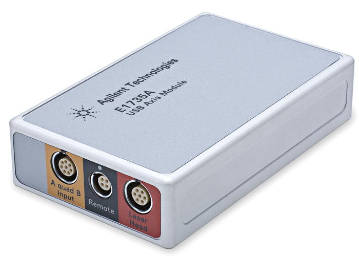 Illustration showing the USB Axis Module E1735A used to connect the Laser Head, 19888A remote control and A quad B input to a PC.